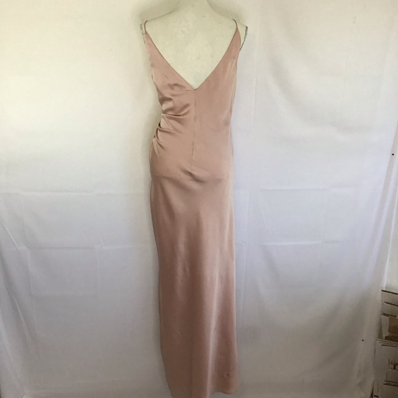 MANIJU WOMEN ELEGANT BLUSH PINK STATIN SPAGETTI RUCHING MAXI EVENT DRESS SZ M - Picture 2 of 12
